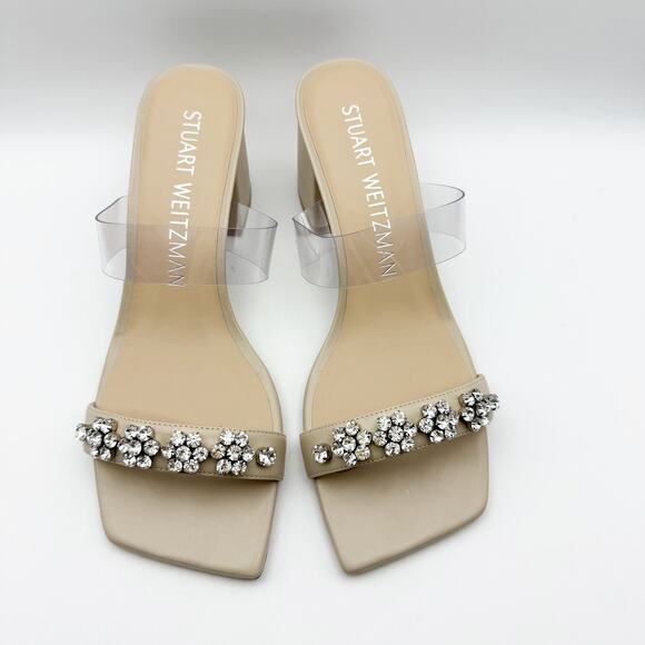 Stuart Weitzman Women Crystal Fleur 60 Slide Heel 9.5 Clear Strap Rhinestone NIB - Picture 7 of 13